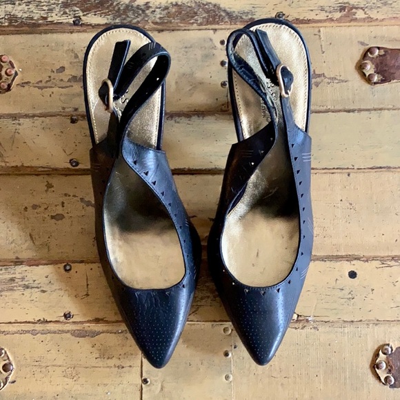NWOB ABS ALLEN SCHWARTZ 100% LEATHER CUTOUT STACKED CHUNKY HIGH HEEL PUMPS 8.5 - Picture 9 of 14